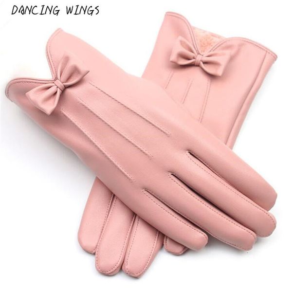 

mittens arrivals female mittens winter warm fashion bowknot pink pu leather gloves women 8pnf, Blue;gray