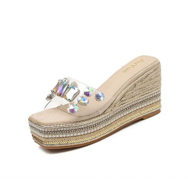 

shoes slippers heels on a wedge low slides slipers women high summer 2021 fabric rome basic pu rubber woman slipp, Black
