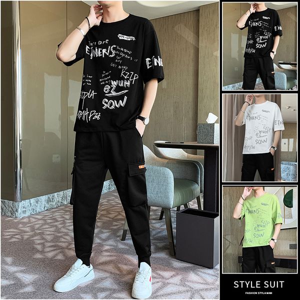 

casual sports summer short sleeved t-shirt 2021 men's suit with handsome fashion brand, Gray
