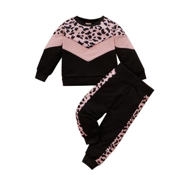 

clothing sets focusnorm 0-4y autumn infant baby girls clothes leopard printed patchwork long sleeve sweatshirt trousers pant, White