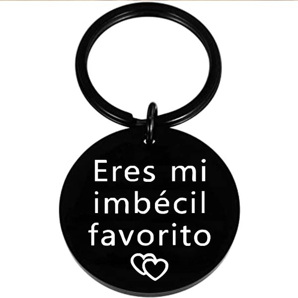 

stainless steel round lettering spanish couple keychain present to love fashion jewelry valentines day gift, Slivery;golden