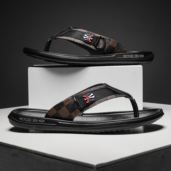 

grid pattern slippers genuine leather designer rubber slide sandal floral brocade slipper men thin black gear bottoms flip flops striped bea