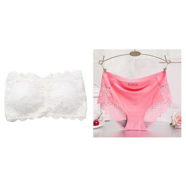 

bras 1 pcs gather tube strapless chest wrap white & lace edge ice silk mid-waist briefs panties watermelon red, Red;black
