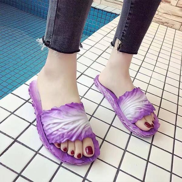

creative cabbage slippers plus size 43 women cute slipper bathroom non-slip slides summer beach shoes, Black