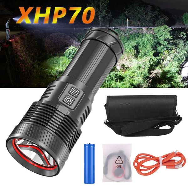 

floodlights xhp70 powerful portable strong outdoor searchlight usb zoomable waterproof tactical torch with strap bag
