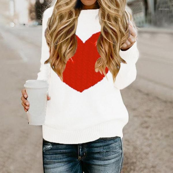 

autumn women's sweater casual street clothes knitting pullover lady plus size hiver heart pattern long sleeve sweaters, White;black