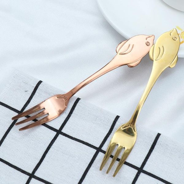 

forks 6pcs stainless steel fish series long handle dessert fork flatware for home restsurant