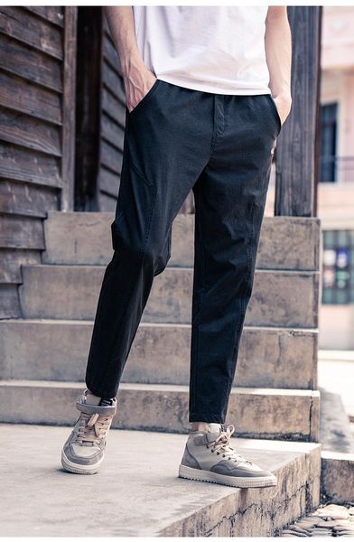 

spring style korean alphabet embroidery youth trend straight pants casual trousers men men's, Black