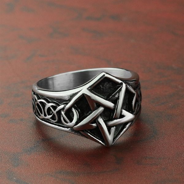 

5ush titanium steel five pointed star jewelry band s ringviking stainless steel men's index finger geometric ring jewelry, Silver