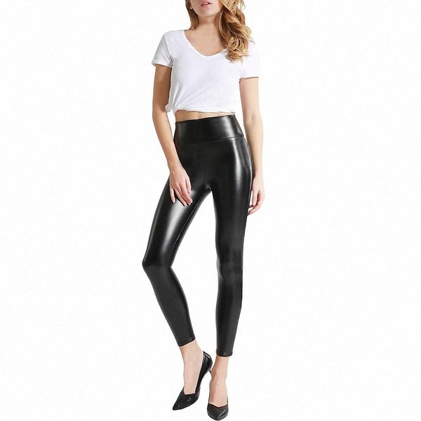 

women's simple classic style leggings chinos ankle-length plus size pants work club stretchy plain pu artificial leather comfort high w, Black