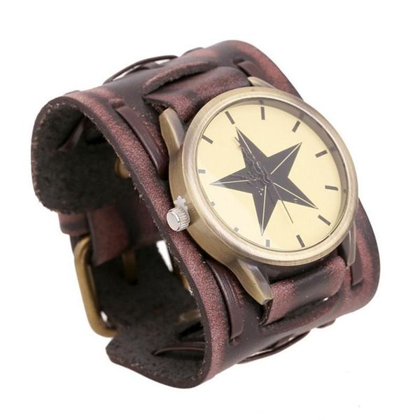 

wristwatches men's vintage leather watch wide personality bracelet atmospheric luxury, Slivery;brown