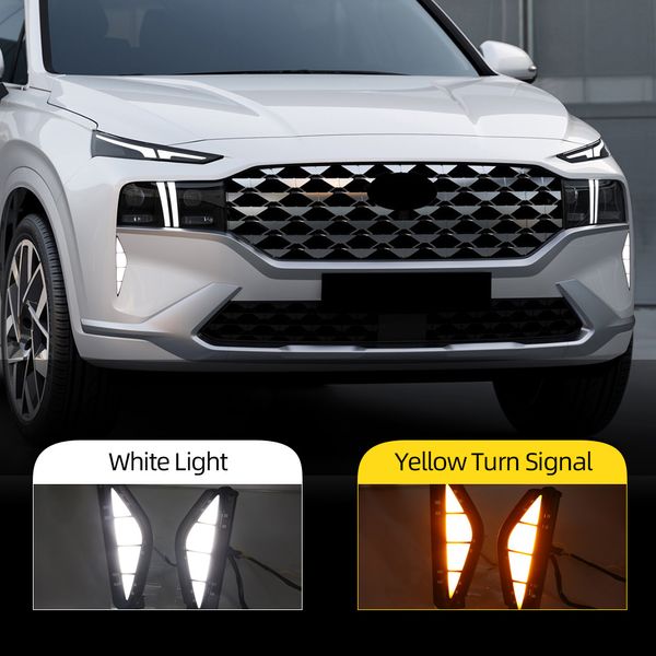 2 stücke Auto LED Tagfahrlicht für Hyundai Santa FE 2021 2022 DRL Dynamik Blinker Nebelscheinwerfer Tag Light Nebelscheinwerfer