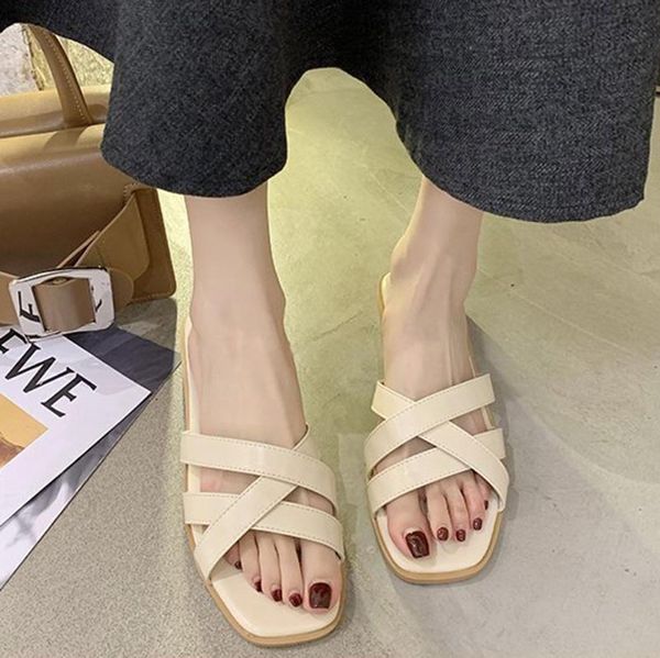 

women shoes women's summer comfortable solid leather flat casual peas loafers walking 2021 fashion slipper slippers, Black