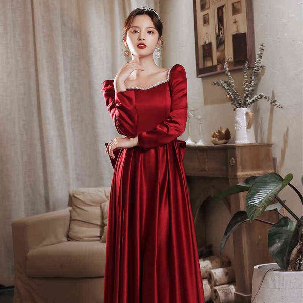 

luxury party evening dress bride fugitive princs toast 2021 winter long sleeve engagement red small back door, Black