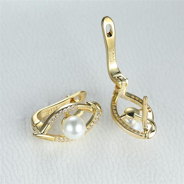 

hoop & huggie vintage hollow white pearl earrings charm gold silver color simple fashion small round stone for women wedding, Golden;silver