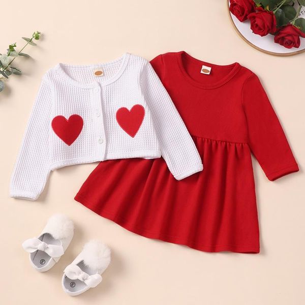 

clothing sets baby girl clothes set outfit 2 pcs solid long sleeve girls dress+love coats party wedding princess dress 1-3y, White
