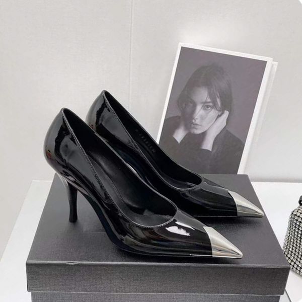 

designer 2022 spring new ladies high heels metal pumps stiletto toe chain sandals all-match banquet women's shoes, Black