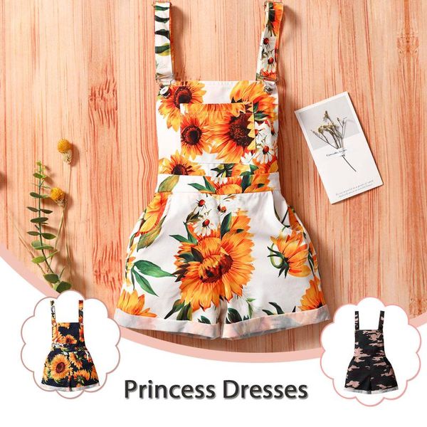 

jumpsuits summer style camouflage sun flower print boys and girls strap shorts, Blue