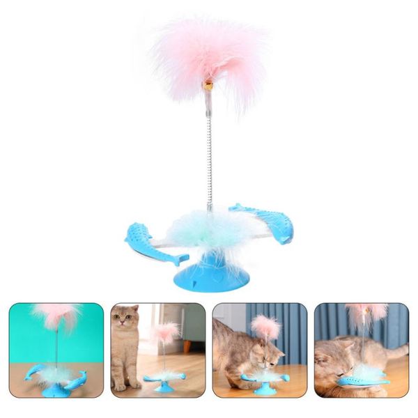 

cat toys 1pc dolphin rotating feather teaser windmill suction cup