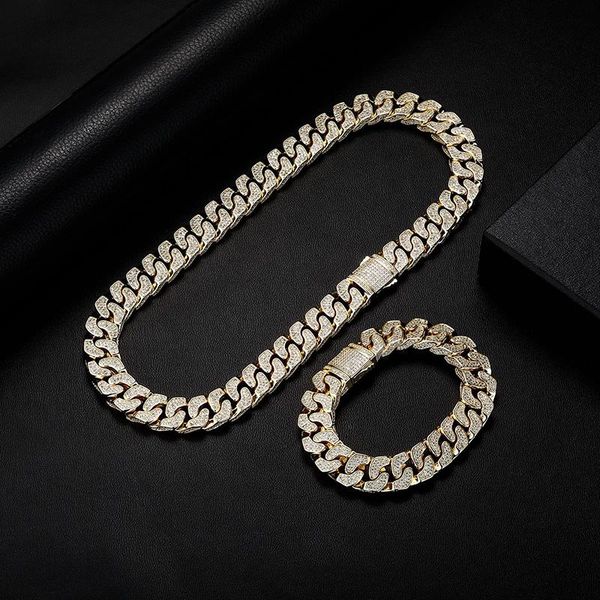 

chains hip hop 3 sides cz stone set bling iced out 14mm solid cuban curb miami link chain necklaces for men rapper jewelry gift, Silver