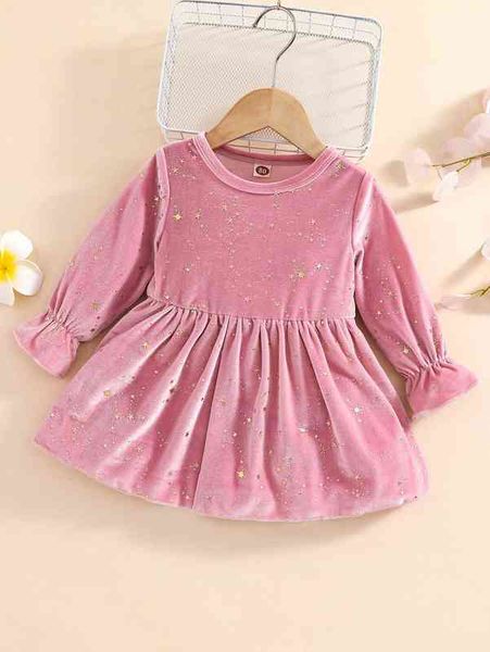 

baby galaxy print velvet dress she, Red;yellow