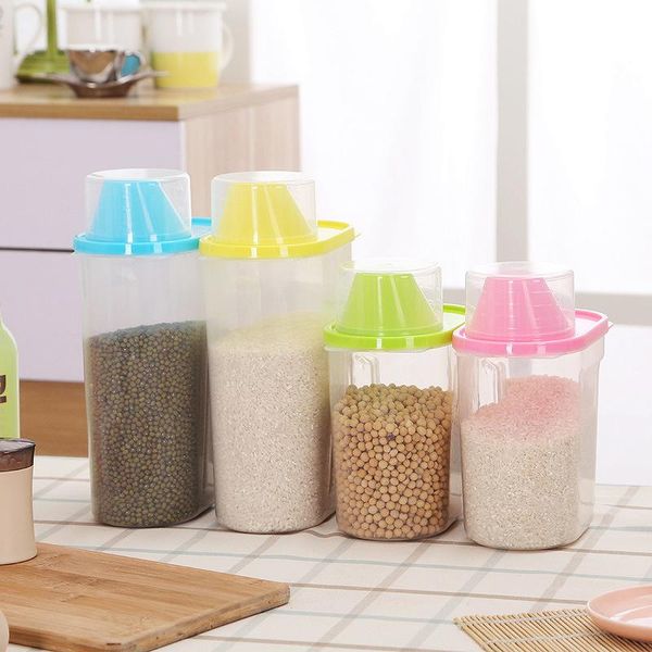 

storage bottles & jars sealed glass kitchen box tank coffee bean rice can jar with lid 1.9l plastic food canister keep fresh container