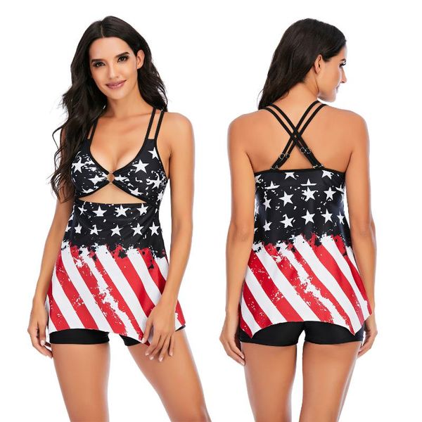 

one-piece suits women's swimwear 2021 feminine bikinis vintage flag printing conservative beach female swimsuit tankini tow piece suit