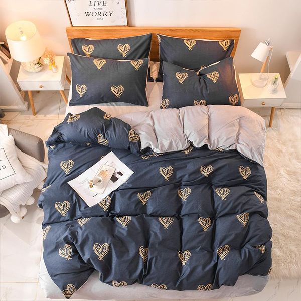 

bedding sets ab side winter set a polyester + b coral fleece flat sheet heart duvet cover home textile bed linens 3/4pc