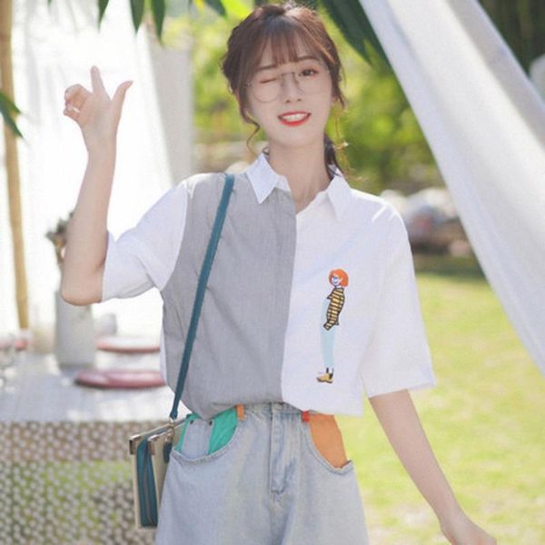 

women's blouses & shirts female clothing harajuku port style shirt striped collar embroidered women blouse korean version plus size asy, White