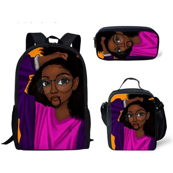 

backpack pencil box big school bags for kids 3pcs black art afro lady pattern girls lunch set children bookbag students rucksack