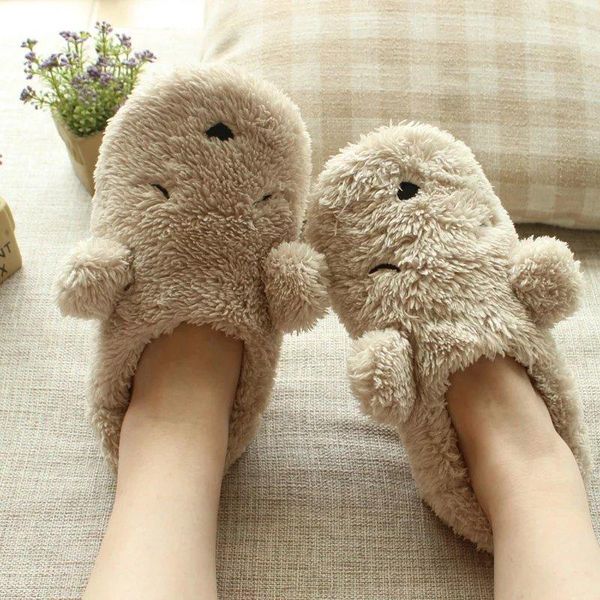 

slippers millffy lovely big size cartoon bear winter indoor floor slip home warm plush with heel shoes women sleep slipper, Black
