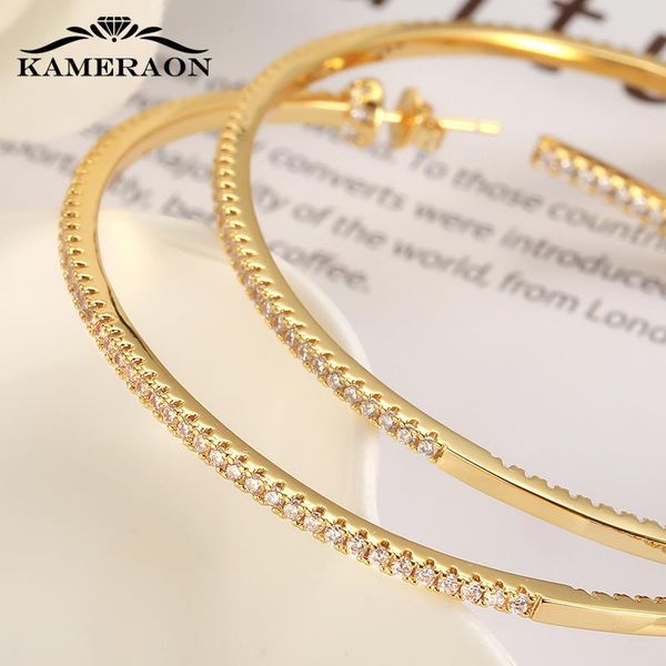 

hoop & huggie shiny thai silver color huge earrings cubic zirconia fashion designer thin ring women big round hypoallergenic, Golden;silver