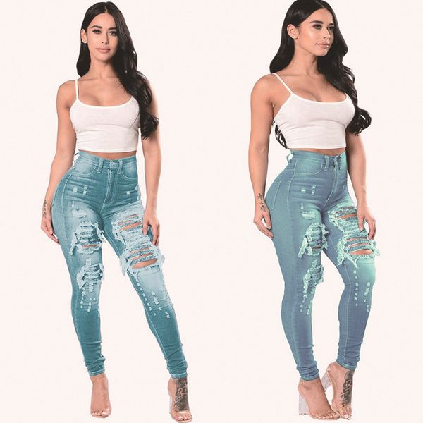 

fashion jeans for women holed jeans leggings women's trousers, Blue