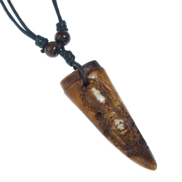 

vintage ethnic biker bull skull goat head necklace male pendant necklaces cow pagan retro leather resin men neclace, Silver