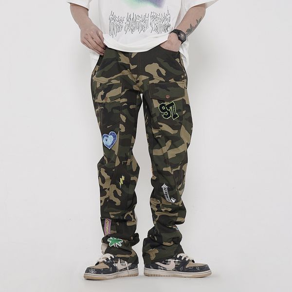 

pants fashionable the multi pocket camouflage overalls men's hip hop high street brand loose straight trend casual, Black