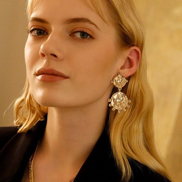 

dangle & chandelier fashion portrait earrings vintage for women geometric hanging drop 2021 female metal statement jewelry, Silver