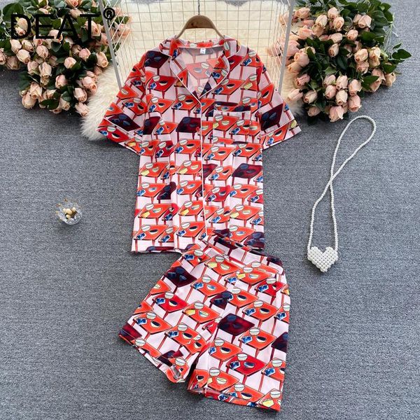 

women's tracksuits deat women printed home service shorts two piece set fashion temperament spring summer 2021 11d1855, Gray