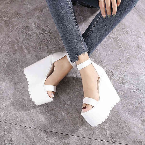 

sandals four inches white wedge heels thick summer platform dance shoes t-stage night club super high women's sandals 6ihj, Black