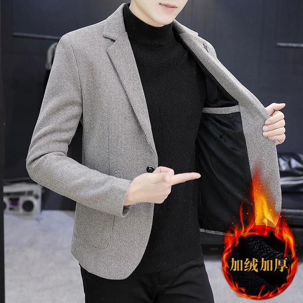 

men's suits & blazers grey winter suit men casual coat stylish blazer vintage slim fit formal office jackets terno masculino blaser jj6, White;black