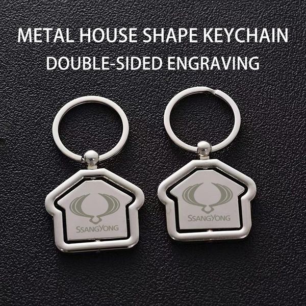 

keychains fashion house shape rotating metal keychain logo custom key ring for ssangyong korando rexton actyon tivoli kyron musso rodius, Silver