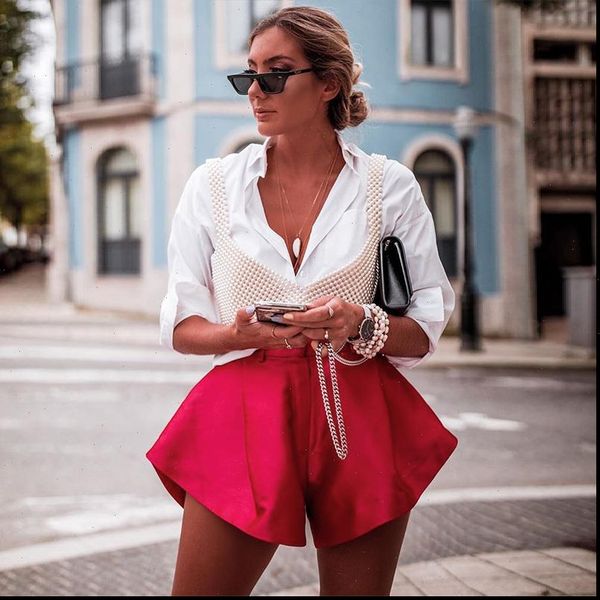 

autumn streetwear high waist buttons womens short loose wide leg mk008, White;black