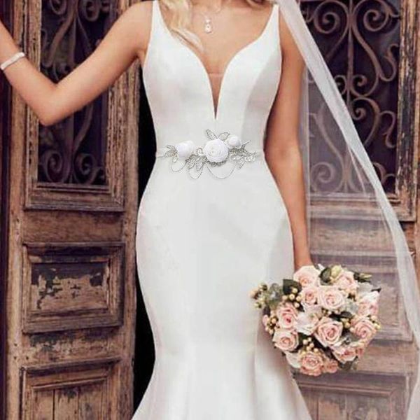 

wedding sashes handmade belts for women crystal belt bridesmaid dresses ornaments accessories flowers leaves, White