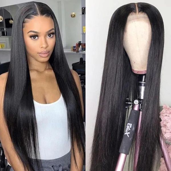 

synthetic wigs black long straight lace front wig for women smooth high density daily