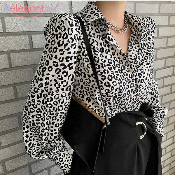 

aeleagntmis leopard vintage blouse shirts women korea chic soft elegant loose long sleeve spring streetwear 210607, White