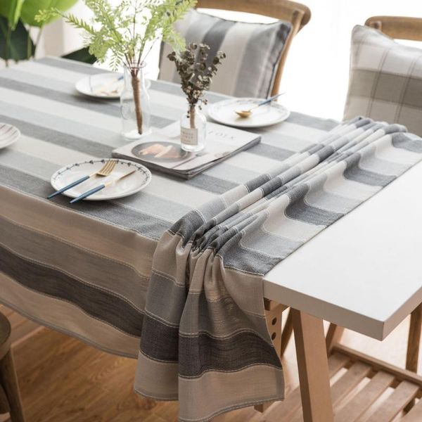 

table cloth customize linen cotton tablecloth japan style yellow striped dustproof tea rectangle kitchen restaurant cover