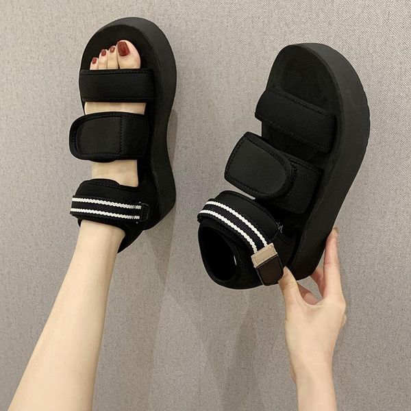 

sandals women summer fashion women's 2021 wild street outer wear increase platform shoes open toe, Black