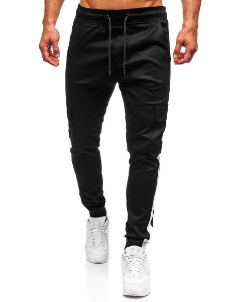 

men's pants casual men beveled strips trousers loose leisure sweatpants joggers & sweats sportswear, Black
