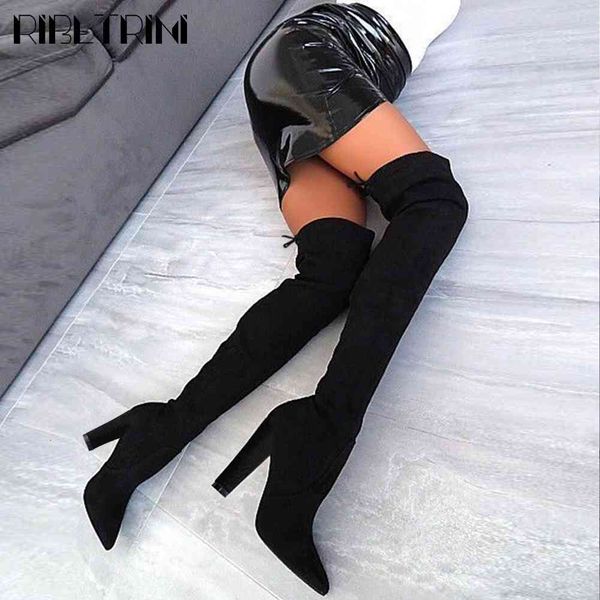 

boots ins pointed toe over the knee shoes woman heels thigh high boots women, Black