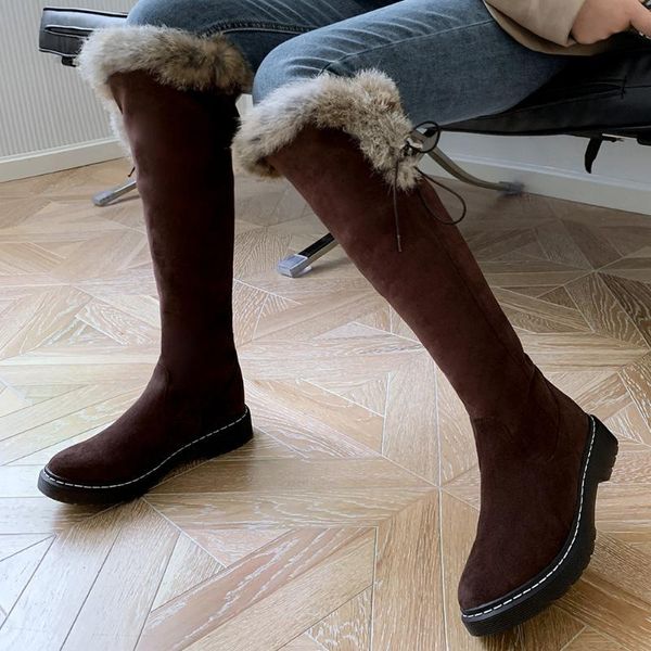 

boots brand big size 43 snow keep warm add fur knee high fashion winter women shoes female rh2p, Black