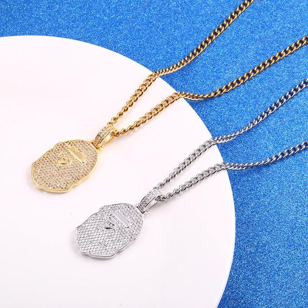 

pendant necklaces foreign trade explosion models tide brand ape monkey head hip-hop necklace environmental protection copper, Silver